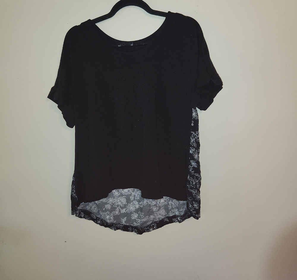 Ava & Viv Black Top with Floral Accents